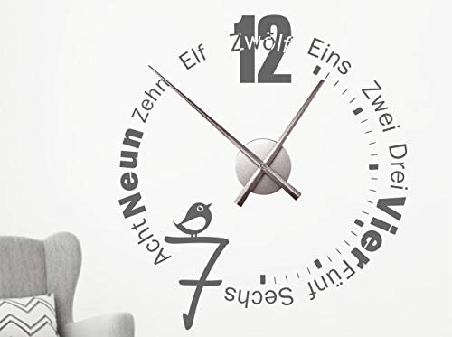 timalo® XXL Wanduhr Wohnzimmer Wandtattoo 'Modern und schlicht' mit Uhrwerk – Uhr zum Aufkleben | 76055-schwarz-45x49-Uhr-schwarz