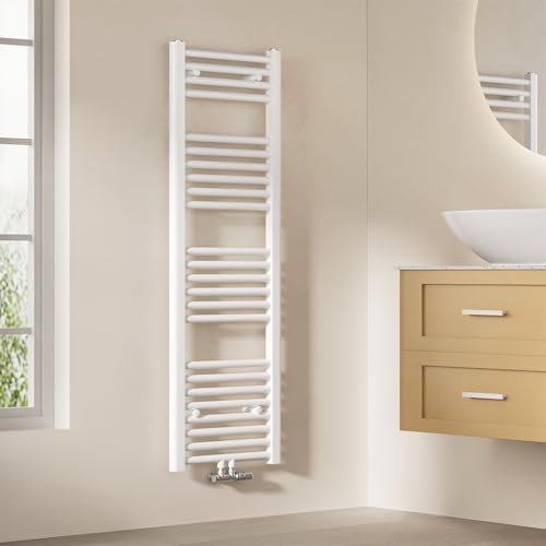 EMKE Radiador de baño, 120 x 40 cm, toallero, conexión Central, radiador de baño, toallero, Toallas, radiador, Toalla, radiador, baño, Toalla, Color Blanco, 427 W