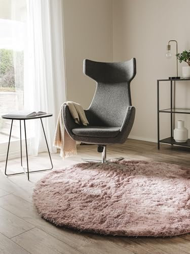 benuta Hochflorteppich Whisper Rosa Rund 200 cm - Kuschelig Weicher Teppich für Schlaf- und Wohnzimmer - Pflegeleicht - Fußbodenheizung Geeignet