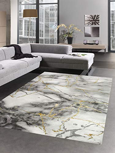 CARPETIA Teppich Marmor Muster mit Glanzfasern grau Gold Größe 120x170 cm