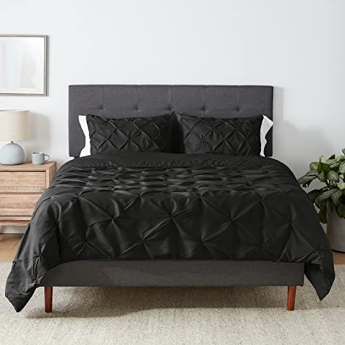 Amazon Basics 3-teiliges Daunen-Alternative-Steppdecken-Set, Steppdecke 229 x 239 cm & 2 Kissenbezüge 51 x 66 cm, Schwarz, Kirschband mit Paspelkanten