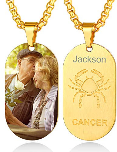 Custom4U Cancer Astrology Pendant Necklace Gold Personalised Dogtags for Men Zodiac Sign Jewelry