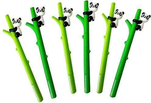 Panda Pens Set of 6, Gel Pens Cute Kawaii Ink Gel Cartoon Panda Hugs Bamboo Silicone Roller Ball Black Ink 0.5mm