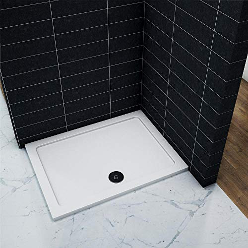 Piatto Doccia Rettangolare in pietra artificiale rivestito gel coat Ultra Slim da 3cm Bianco Lucido Antiscivolo Antibatterico 100x70cm