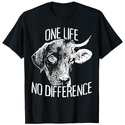 One Life No Difference Vegetariano Amante Animali Vegano Maglietta