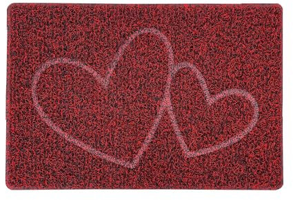 Nicoman DOUBLE HEART Embossed Shape Door Mat-Trapper Jet-Washable Doormat-(Use Indoor or Sheltered Outdoor), Small (60x40cm), Red with Black