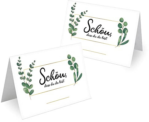 Tischkarten Hochzeit Geburtstag DIN A7 - Design Platzkarten zum Beschriften in vielen verschiedenen Designs (100x Stück, Eukalyptus)