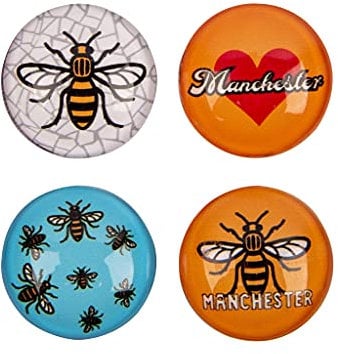 Big City Mini 4 Pack Crystal Fridge Magnet Union Jack London British Manchester Bee Liverpool Birmingham Newcastle Round (Manchester Bee Mini Yellow)