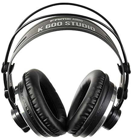 Fame K 600 Studio, Geschlossene Studio Kopfhörer, Schwarz, Dynamischer Sound, Leichtes Gewicht, Abnehmbares Kabel, Inklusive Zubehör