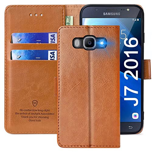 xinyunew Funda para Samsung Galaxy J7 2016/J710 con Tapa, Funda Movil Galaxy J7 2016/J710, Funda Libro Samsung Galaxy J7 2016/J710 Carcasa Magnético Funda para Samsung Galaxy J7 2016/J710, Marrón