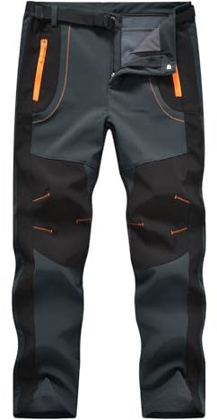 donhobo Herren Outdoorhose Softshellhose Wasserdicht Winddicht Skihose Warm Fleece Gefüttert Arbeitshose Winter Trekkinghose Wanderhose (Kaltes Grau, L)