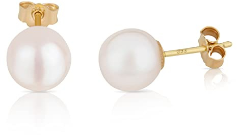 NKlaus Paar 8mm echte Süßwasserperle Ohrstecker 333 Gelb Gold 8 Karat Perlen Ohrringe 13141