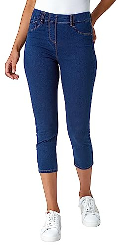 Roman Cropped Jeggings for Women UK Ladies Capri Stretchy Jeans Denim Legging Cotton Summer Trouser Three Quarter 3/4 Length Pull On Cut Off High Waist Smart - Indigo - Size 8