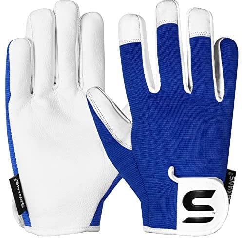 SAWANS Guantes de jardinería de Cuero para Mujeres y Hombres, Guantes de jardín a Prueba de Espinas para Mujeres y Hombres, jardinería, Guantes de Trabajo duraderos de Piel (Azul, S)