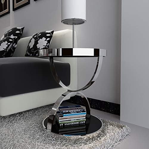 PHULJHADI Überbett-Tische Edelstahl Nachttisch Runde Couchtisch Temperiertes Glas Sofa Tisch Gelegenheitstisch/Silver