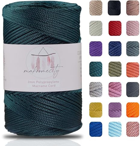 Makromecity Makramee Garn 2mm x 230m Premium Polyester Macrame Cord Polypropylene Yarn für Handwerk Wohndekorationen Platzteller Umhängetasche Handtasche Runner Schnullerkette 20 Farbe