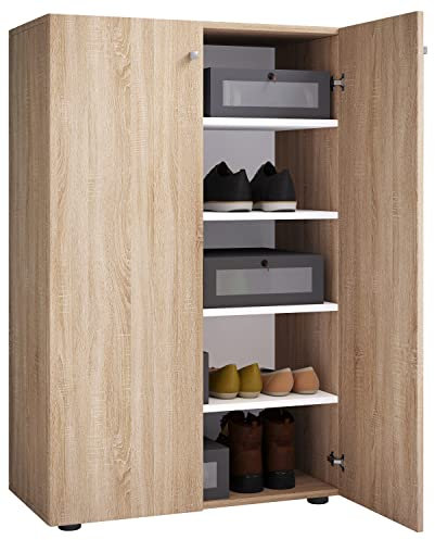 VCM Holz-Schuhschrank | Maße: H. 110 x B. 70 x T. 39 cm | Allzweckschrank | 5 Fächer | 2 Drehtüren– Lona