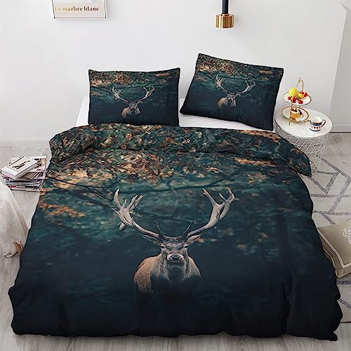 GEDAEUBA Sommer Bettwäsche 155x220 Hirsch - Waldtiere Bettbezug 155x220 3 teilig, Wendebettwäsche und Kissenbezug 80x80, Weiche & Atmungsaktive Mikrofaser Bettwäsche-Sets mit Reißverschluss