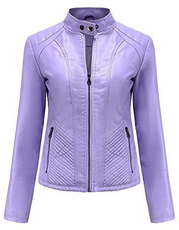 Rumity Damen Jacke Motorrad Lederimitat Stehkragen Mantel Kunstleder Jacke Bikerjacke mit Nieten Reißverschluss für Outdoor Herbst Frühling Jacke Damen Winter S-5XL