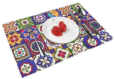 Placemat Mexican Talavera Ceramic Tile Placemats 4-Piece Set Of Insulated Non-Slip Table Mats For Kitchen Table Decoration (18X12 Inch)