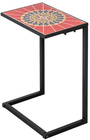 LIFEZEAL Beistelltisch C-förmig, Kaffeetisch mit Mosaiktischplatte & Metallrahmen, Sofatisch Retro, für Wohnzimmer, Balkon, Garten, Terrasse, 46,5 x 32 x 65,5 cm