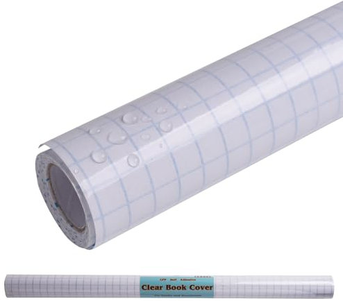 LParkin Buchfolie Selbstklebend Transparent, 45 x 1000 cm, Reiß- & Wasserfest Buchfolie Transparent, 0,07 mm Dick Buchschutzfolie Selbstklebend, Glänzende Buchfolie aus Robuster Polypropylen-Folie