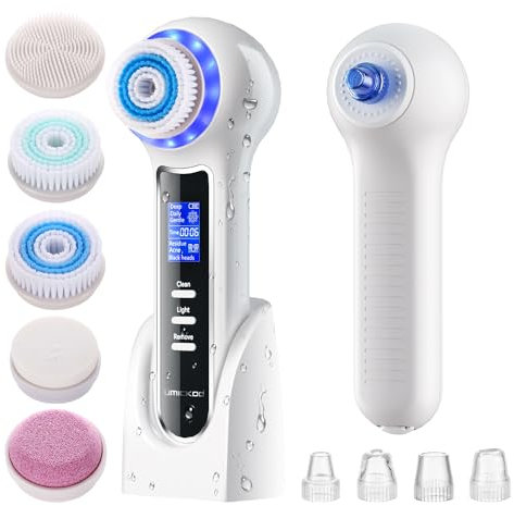 UMICKOO Exfoliant pour le visage avec écran LCD, brosse de nettoyage du visage rechargeable IPX7 étanche 3 en 1 sous vide pour exfolier, masser et nettoyer les pores en profondeur