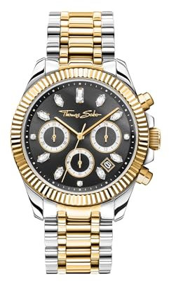 THOMAS SABO Uhr Divine Chrono mit Zifferblatt in Schwarz gelbgoldfarben Edelstahl, Edelstahl Silberfarben