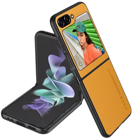 HONLEN Phone Case for Samsung Galaxy Z Flip5 / Samsung Galaxy Flip 5 2023 (6.7 Inches) Leather Back Business Phone Case, Yellow