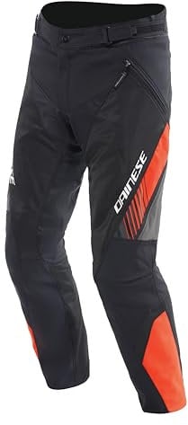 Dainese - Drake 2 Air Absoluteshell Pants, Pantalones de moto Impermeables, Ventilados, con Rodilleras Extraíbles, Hombre, Negro/Rojo Fluo, 56
