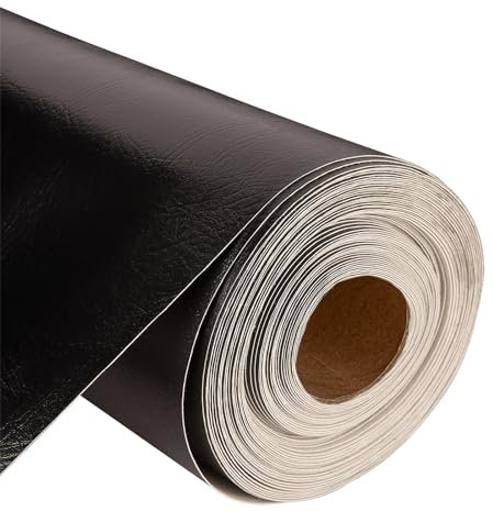 Vinyl Leatherette Fabric, Fire Retardant, Waterproof Upholstery Material, Faux Leather Sheets for Chairs, Bookbinding, 55 Inch Wide, Black Fabric, 1 Metre