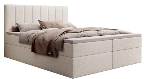 MyBed Allen Boxspringbett Modernes Polsterbett mit Kopfteil und Bettkasten 140x200 7-Zonen Taschenmatratze H4 und Topper Beige Abriamo 04 Schlafzimmer