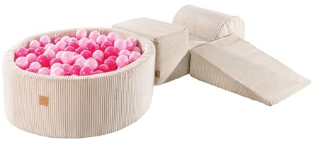 MEOWBABY Spielplatz aus Schaumstoff mit Bällebad 240x45cm - Schaumspielset mit 200 Bälle für Kinder, Velvet, Ecru: Golden/Beige/Weiß/Transparent