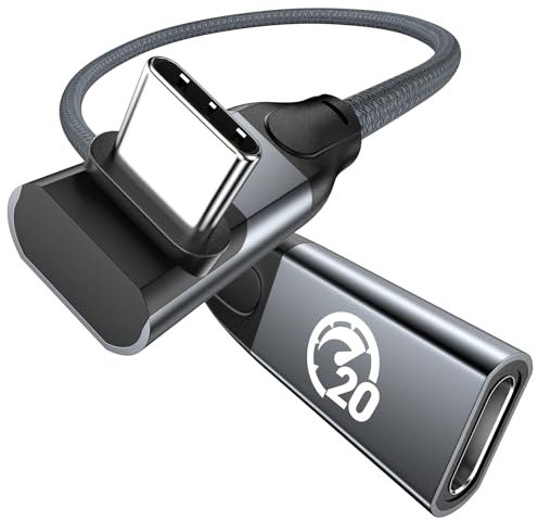UseBean Cable de extensión USB C 240W 0.3M, Cable USB C macho a USB C hembra de 90 grados,Carga USB 3.2 20Gbps 4K Video PD 3.1,Extensor Tipo C para PSVR2/USBC Hub/MacBook/iPhone15/Cargador MagSafe