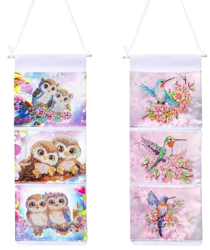 CXINLky Diamond Painting Tasche, Wand Hängen Tasche, 5D DIY Diamond Painting Wand Tür Hängetasche Aufbewahrungstasche mit 3 Taschen für Kinderzimmer Badezimmer Schlafzimmer-2 Stuck-B