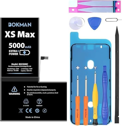bokman Batterie pour iPhone XS Max, Haute Capacité 5000mAh Batterie avec Tous Les Kits d'outils et Bandes adhésives