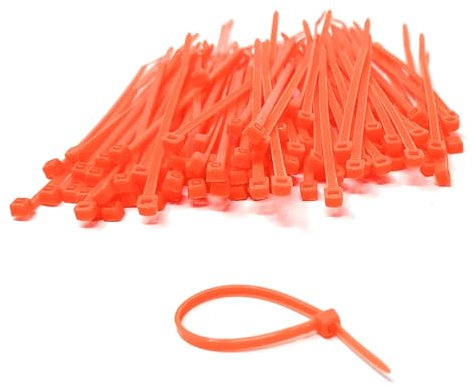Nylon Cable Ties, 100mm x 2.5mm, Pack of 100, Plastic Zip Tie Wraps, Self-Locking (Orange)