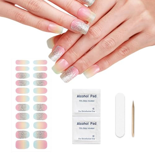 Ruzister 22 Stück Regenbogen-Gel-Nagelaufkleber (kein UV-Licht erforderlich) für Zuhause und Hochzeiten