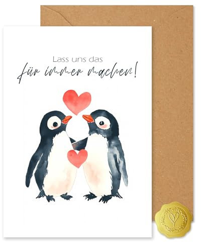 Vielucks 2 x Hochzeitstagskarte -Pinguin- Lass uns das für immer machen, Liebes-Grußkarte, Karte Hochzeit, Wedding, Liebesbrief für Freund und Freundin, Hochzeitstag, Hochzeitsgeschenk, Hochzeitskarte
