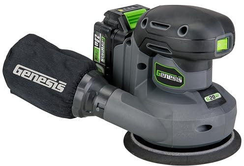 Genesis 20V Cordless 5in. Orbital Sander G20MAX with Dust Bag, 6000 to 12,000 OPM Sandpapers, 2.0Ah Battery, and Quick Charger (GLROS20B)