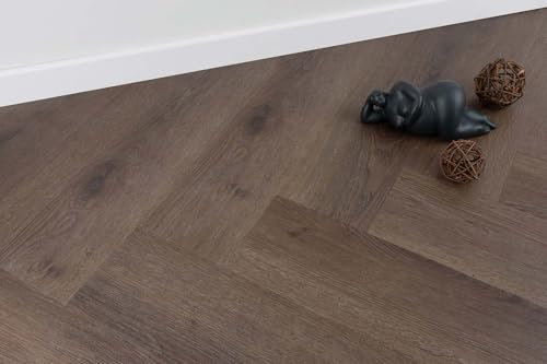 Klick Vinyl Fischgrät dunkel Rigid SPC Vinyl mit Trittschalldämmung ideal für Gewerbe Click Vinylboden in Holzoptik