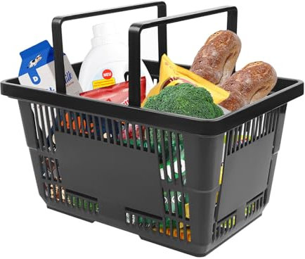 12 cestas de compras de plástico con asas, apilables, buena ventilación, 28 L