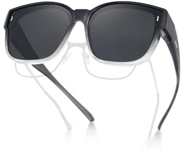 Meeloog Polarisierte Überzieh-Sonnenbrille für Damen Herren, Brillenträger, UV400 Schutz Sonnenbrille, Quadratische Sonnenbrille Fahren DEMST0110 (D1 Grauer Rahmen/Schwarze Linse)