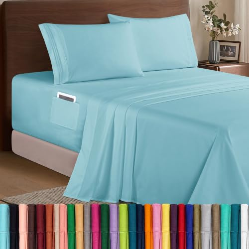 Elegant Comfort Luxury 1500 Premium Hotel Quality Microfiber 4-Piece Sheet Set - Soft, All Around Elastic 18-24 Inches Deep Fitted Sheet - Extra Deep Pocket Sheets, King, Aqua