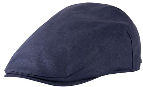 TOP-EX 100% Leinen Schiebermütze Herren Baskenmütze Mütze UPF 50 Sonnenschutz Sonnenhut Sommer Schirmmuetze Newsboy Cap Navy Blau M/L