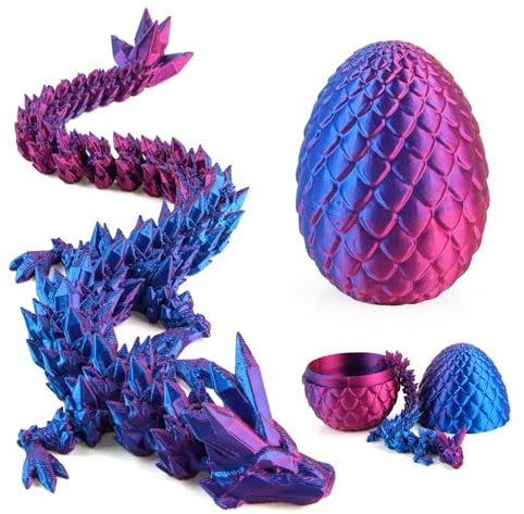 Jemmytu 3D-Gedrucktes Drachenei, Geheimnisvolles Kristall-Drachenei, Fidget-Spielzeug, Überraschung, Ostereier, Mythische Dracheneier (Laserviolett)
