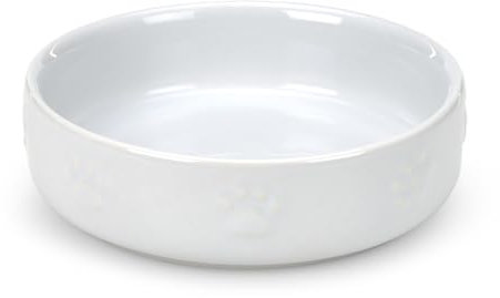 Petface Embossed Paw Ceramic Cat Bowl for Feeding and Watering, White, 13 cm (Pack of 1)