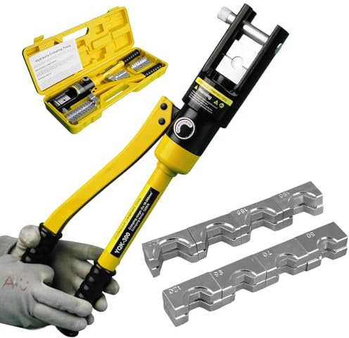 WUDLEP Industry Hydraulic Cable Lug Crimper, 16 TON 4 AWG to 300MCM Electrical Terminal Cable Wire Tool Kit with 15 Die,Insulated Handle, Steel Body,Ideal for Terminating Copper Lugs Terminals