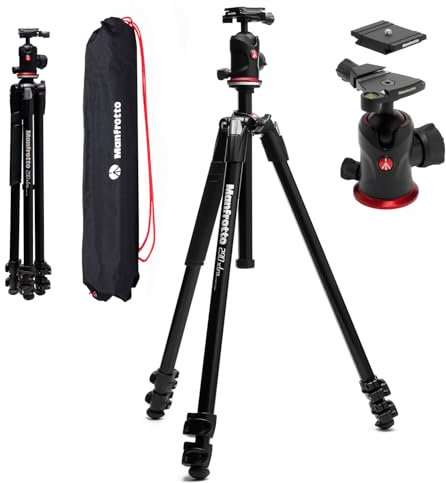 Manfrotto 290XTRA Trípode Cámara Aluminio con Rótula 496, 3 Secciones, 4 Ángulos, Cierres Rápidos, Placa Arca-Swiss, 10 kg, Bolsa, para DSLR, Cámaras sin Espejo y Compactas