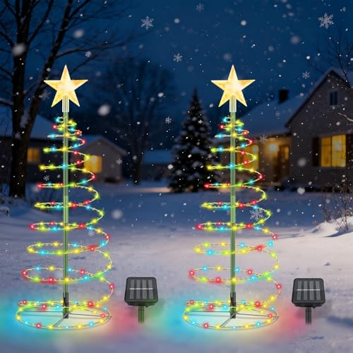 Weihnachtsbeleuchtung Außen Solar, 60cm Weihnachtsdeko Aussen Solar | 100 LEDs Solar Weihnachtsdeko, Wetterfest Solar Weihnachtsbeleuchtung Außen für Rasen Gartendeko Deko (2 Stück, Bunt)